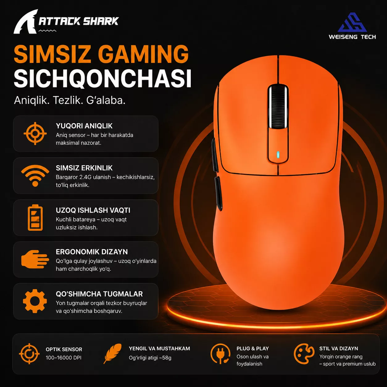'Attack Shark Simsiz Gaming Sichqoncha' rasmi