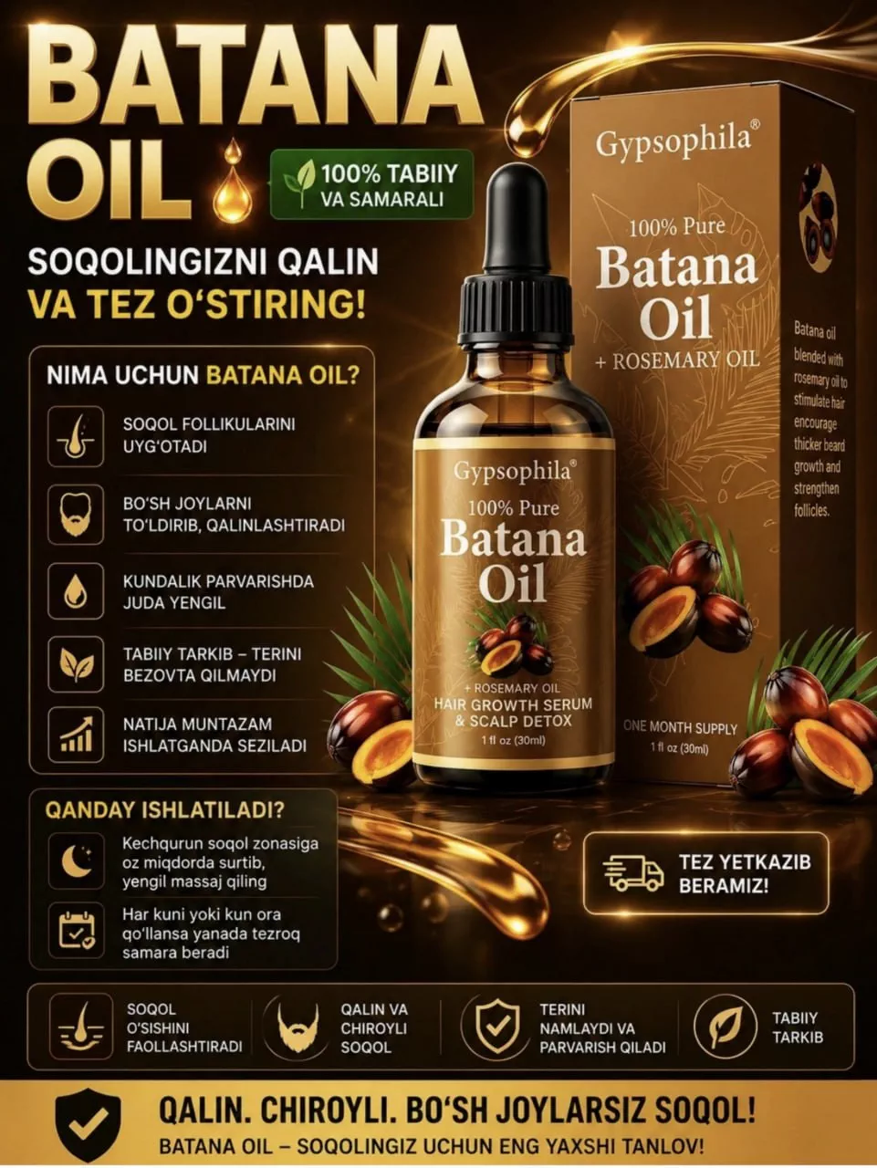 'BATANA OIL — SOQOL PARVARISHI UCHUN!' rasmi