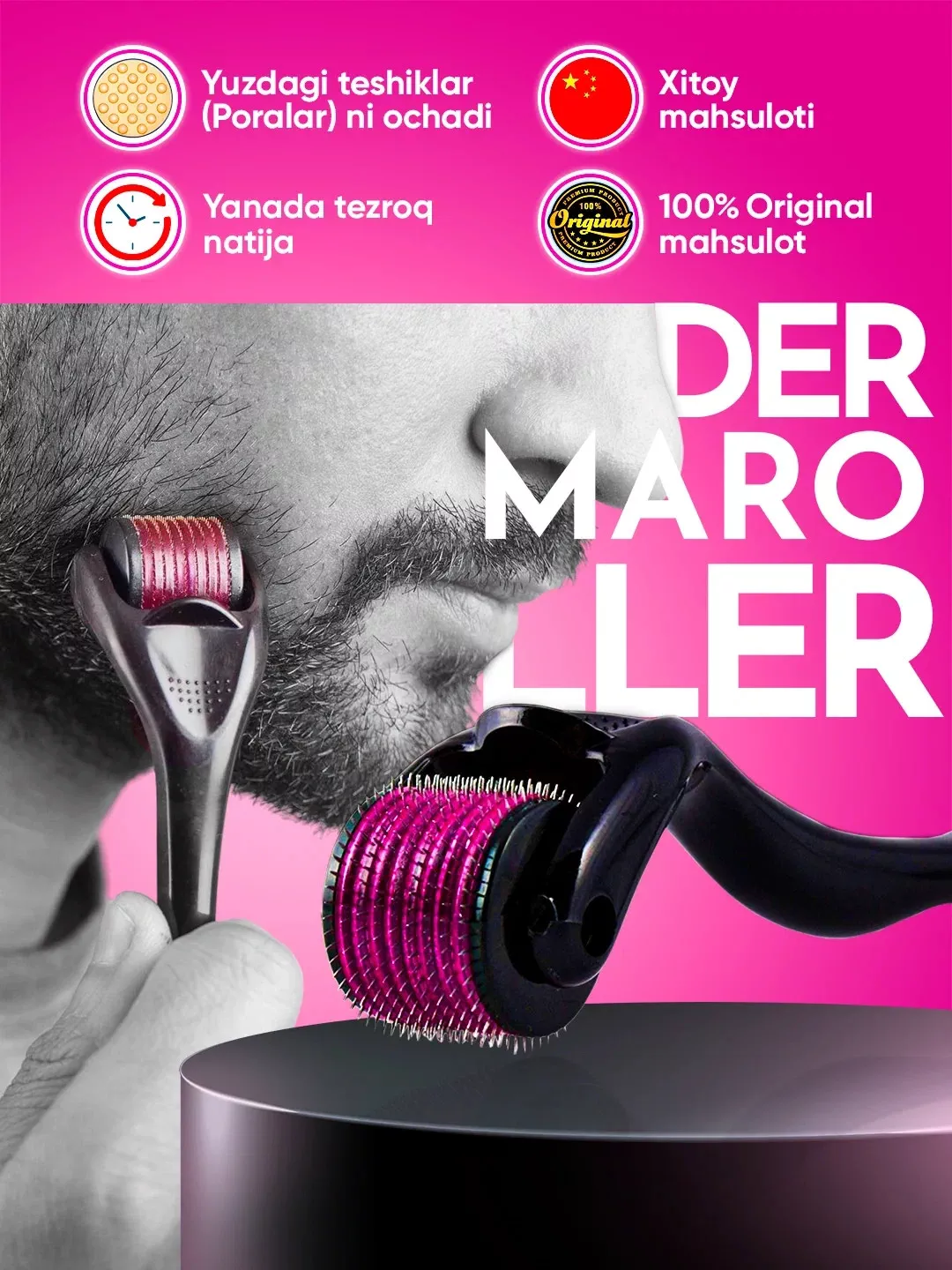 'Dermaroller – Soch va Soqol O'sishini Rag'batlantiruvchi va Terini Yangilovchi Mo'jizaviy Vosita' rasmi