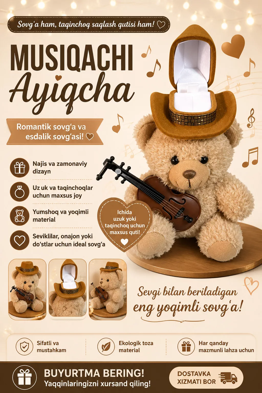 '🐻🎻 Musiqachi ayiqcha – unutilmas sovg'a! 🎁❤️' rasmi