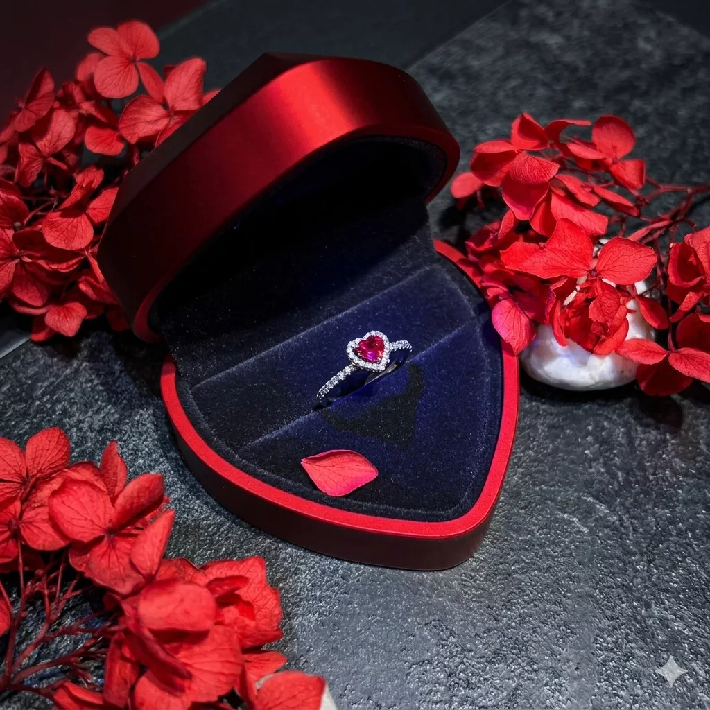 'Pandora Qizil Yurak Toshli Uzuk' rasmi