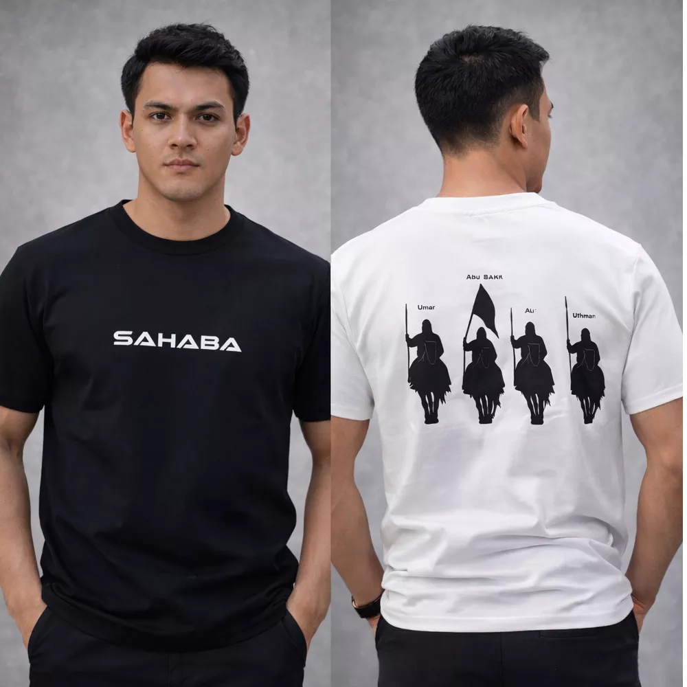 'SAHABA futbolkasi — kuchli ma’no, zamonaviy uslub.' rasmi